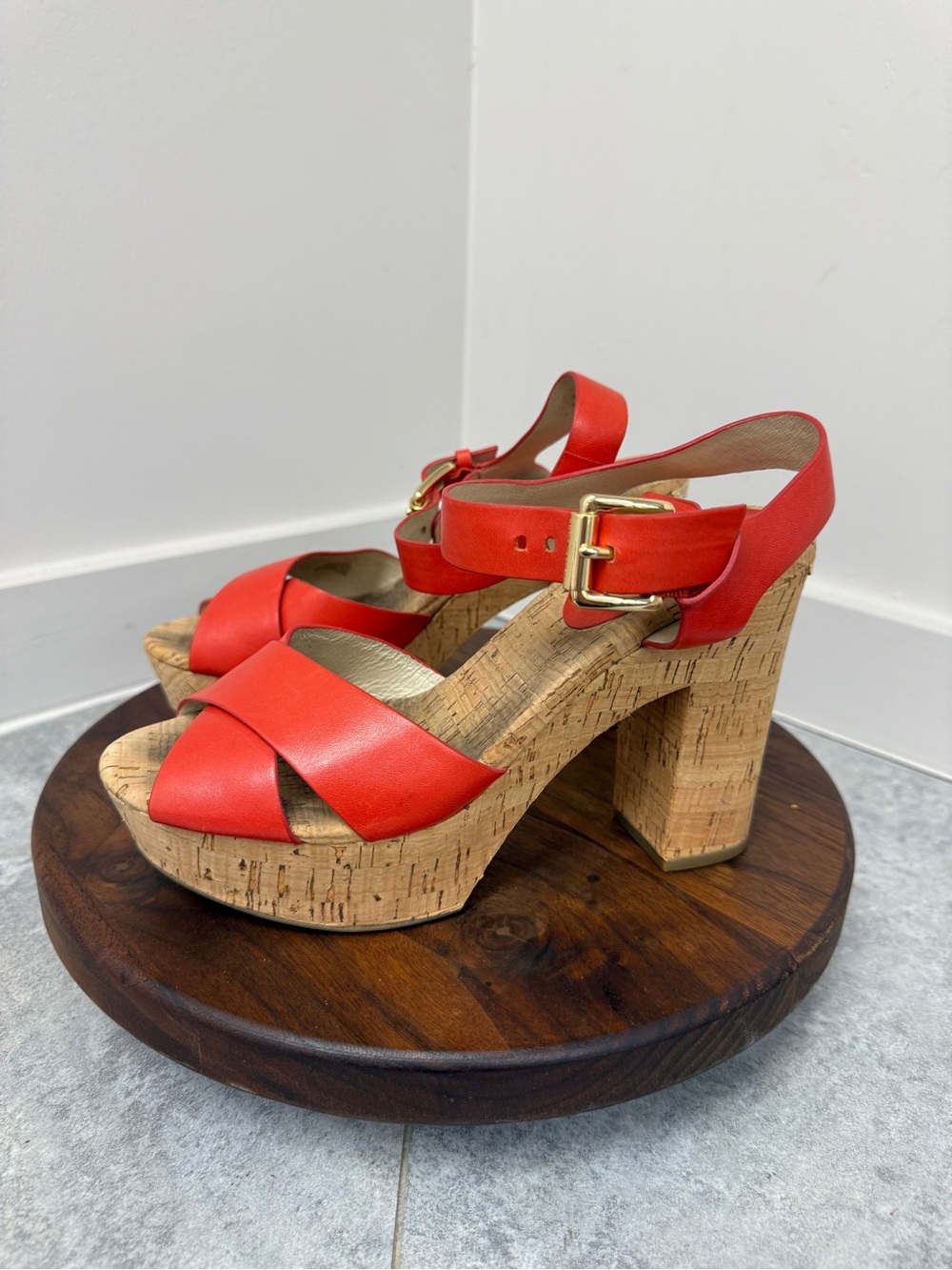 MICHAEL Michael Kors Coral Leather Cork Platform Sandals 7M